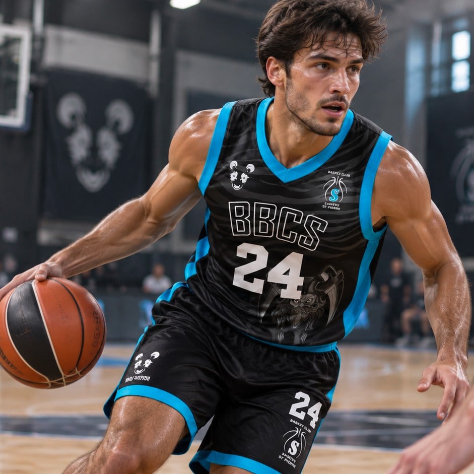 Joueur en maillot de basket sublimé Mad Panda pour le BBCS
